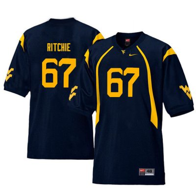 Men's West Virginia Mountaineers NCAA #67 Josh Ritchie Navy Authentic Nike Throwback Stitched College Football Jersey MO15Q26RR
